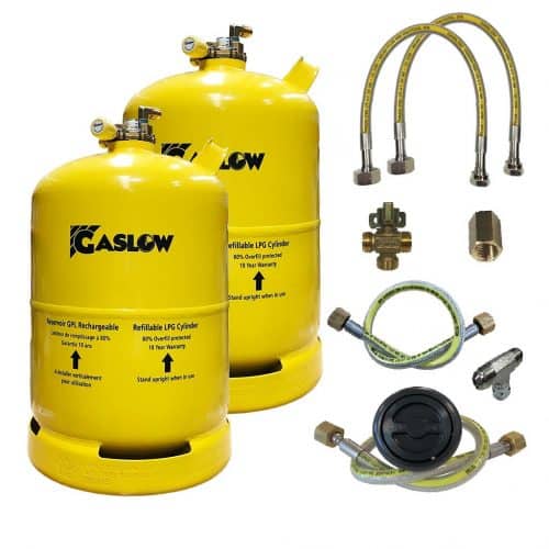 Gaslow Twin 11kg Refillable Gas Cylinder Farrier Kit with External Filler